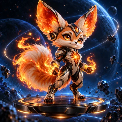 Ember, the fire-element cybernetic fox